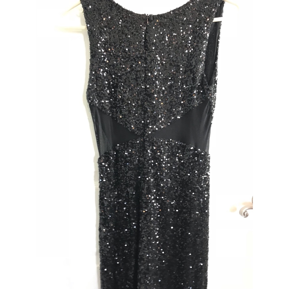 Black sequin dress with mesh cutouts